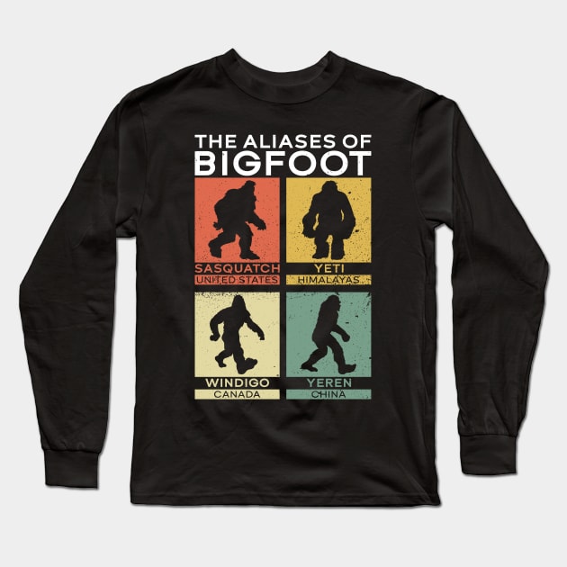 The Aliases Of Bigfoot - Bigfoot Sasquatch Yeti Long Sleeve T-Shirt by Anassein.os